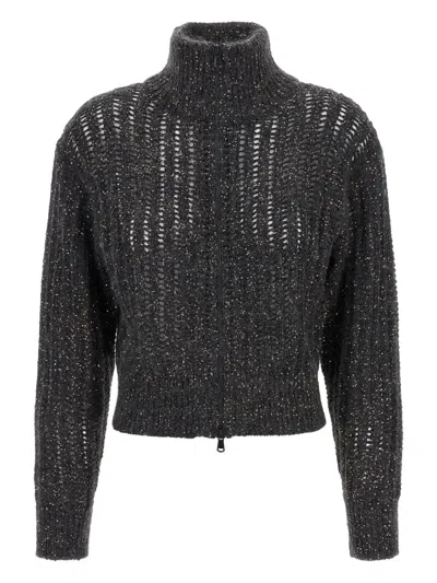 Brunello Cucinelli 'rustic Dazzling Net' Cardigan In Gray