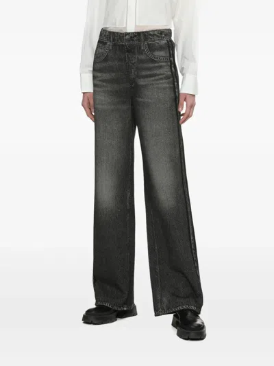 Rag & Bone Miramar Fleece Pull On Wide Leg Sweatpant Jeans In Washed Black In Black