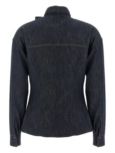 Brunello Cucinelli Lightweight Denim Shirt With Removable Bow In Blue