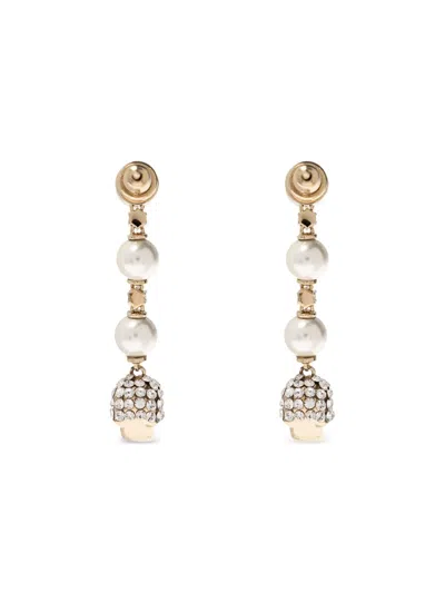Alexander Mcqueen Skull And Pearl Earrings In Pale Gold Accessories In Gold