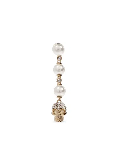 Alexander Mcqueen Skull And Pearl Earrings In Pale Gold Accessories In Gold