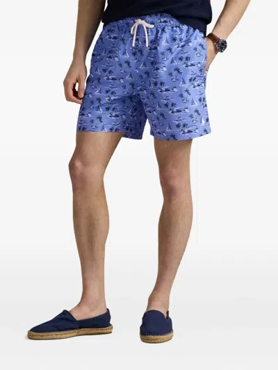 Polo Ralph Lauren Traveler Graphic-print Swim Shorts In Blue