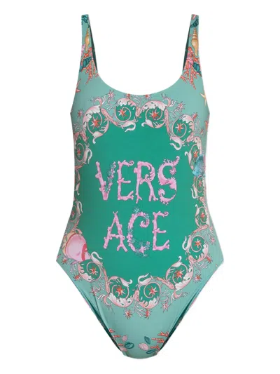 Versace Underwater Barocco Open-back One-piece Swimsuit In Multi