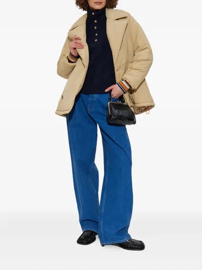 Apc A.p.c. Textured Cable Knit Regular Fit Shirt With High Neck In Blue