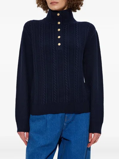 Apc A.p.c. Textured Cable Knit Regular Fit Shirt With High Neck In Blue