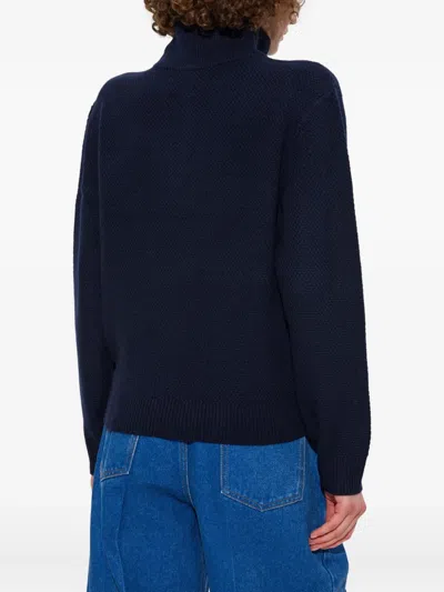 Apc A.p.c. Textured Cable Knit Regular Fit Shirt With High Neck In Blue