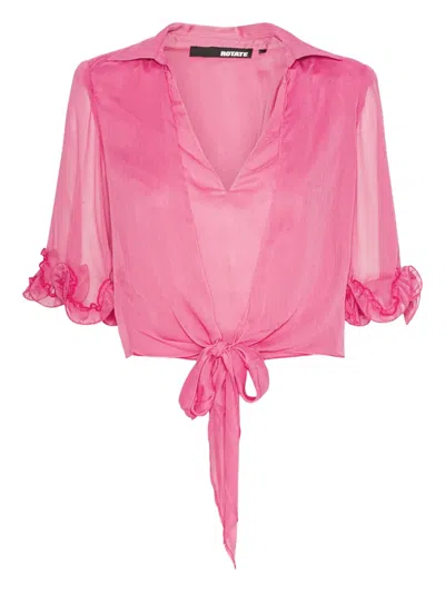 Rotate Birger Christensen Ruffled Cropped Blouse In Pink