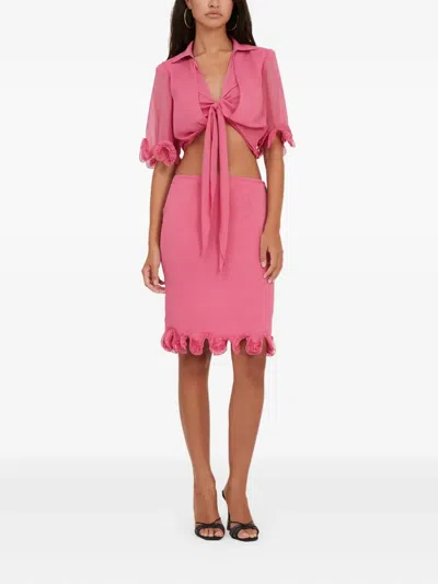 Rotate Birger Christensen Ruffled Cropped Blouse In Pink