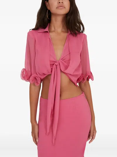 Rotate Birger Christensen Ruffled Cropped Blouse In Pink