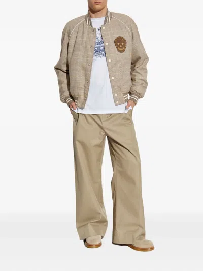 Alexander Mcqueen Skull Patch Prince Of Wales Bomber Jacket In Brown