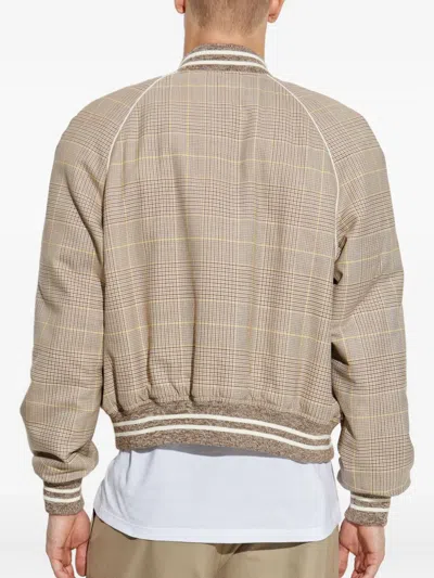 Alexander Mcqueen Skull Patch Prince Of Wales Bomber Jacket In Brown