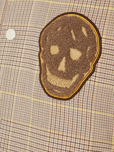 Alexander Mcqueen Skull Patch Prince Of Wales Bomber Jacket In Brown