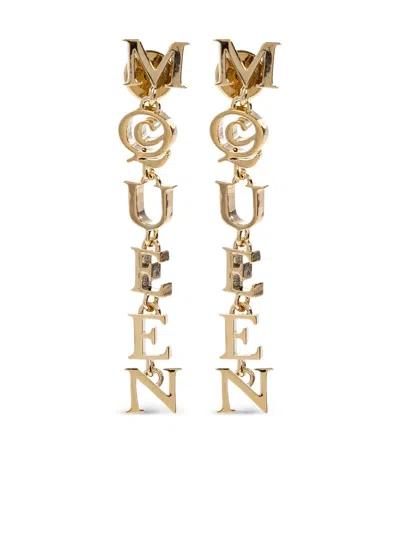 Alexander Mcqueen Pale Gold-finished Logo Pendant Earrings Accessories In Gold