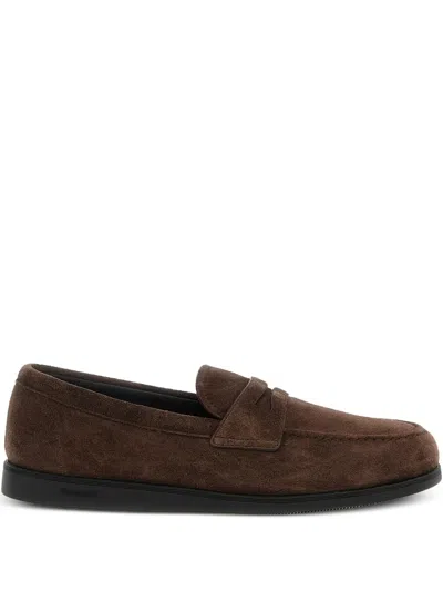 Church's Round-toe Suede Loafers With Penny Strap In Brown