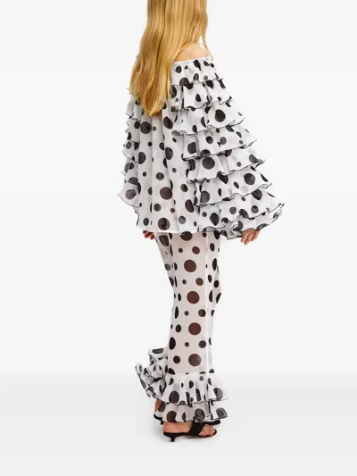Sleeper Samba Ruffled Chiffon Polka-dot Pants In White In White