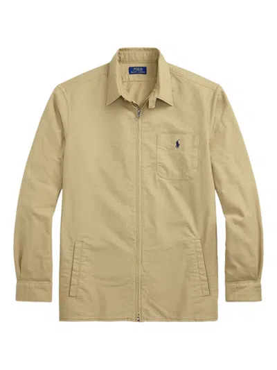 Polo Ralph Lauren Oxford Zip-up Shirt Jacket In Neutral