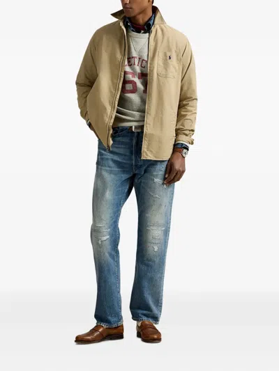 Polo Ralph Lauren Oxford Zip-up Shirt Jacket In Neutral