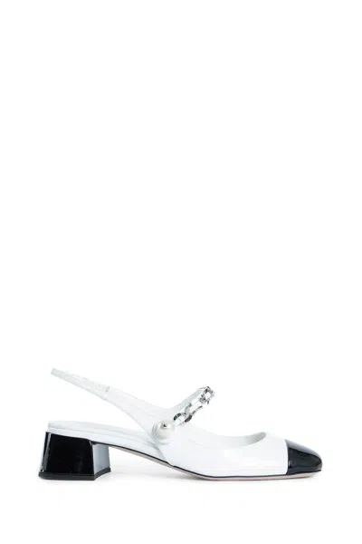 Miu Miu Almond Toe Slingback Pumps With Chain Detail In White