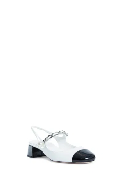 Miu Miu Almond Toe Slingback Pumps With Chain Detail In White