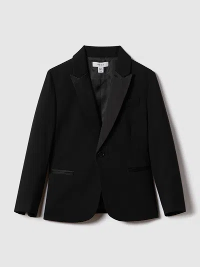 Reiss Black Ace Single-breasted Velvet Tuxedo Blazer In Black