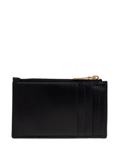 Alexander Mcqueen Logo Stamped Leather Zip Cardholder In Black