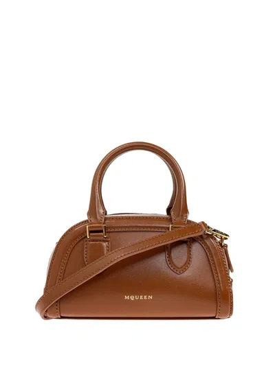 Alexander Mcqueen Mini Birdee Boston Top Handle Bag In Brown