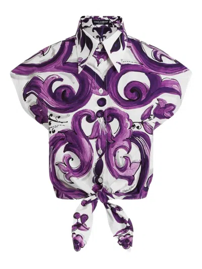 Dolce & Gabbana Purple Majolica Print Poplin Shirt Dolce E Gabbana In Purple
