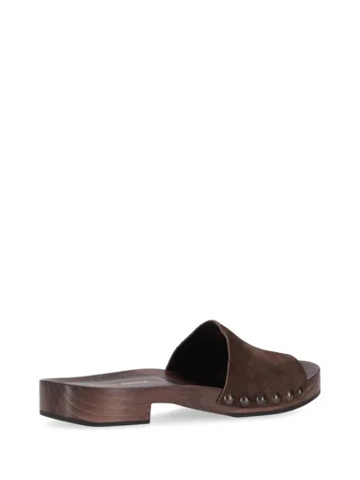 Miu Miu Suede Stud Flat Sandals In Brown
