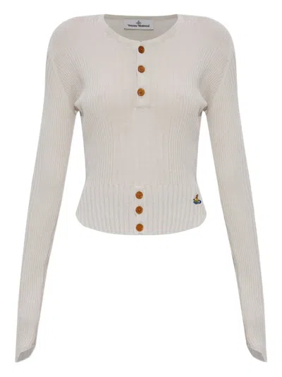 Vivienne Westwood Ribbed Knit Cropped Sweater With Button Front In Multi