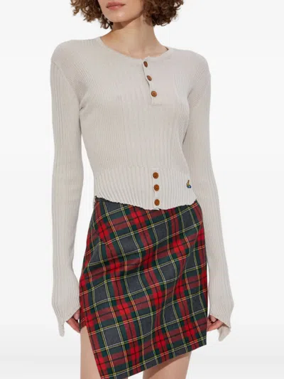 Vivienne Westwood Ribbed Knit Cropped Sweater With Button Front In Multi