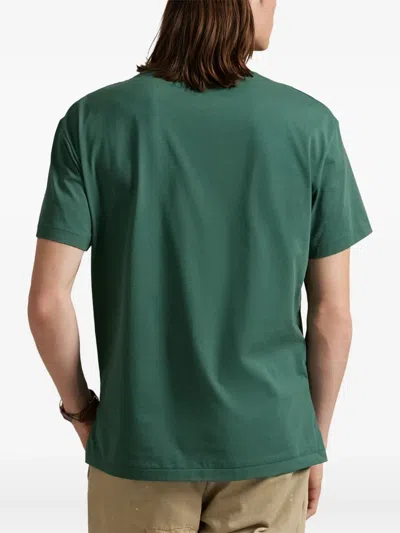 Polo Ralph Lauren Green Crewneck T-shirt With Logo Lettering On The Fornt And Pony Embroidery On The Front In Cotton M In Green