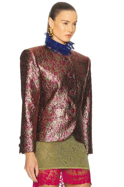 Saint Laurent Brocade Single-breasted Jacket In Pink
