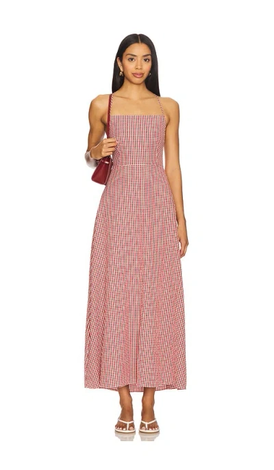 Posse Lori Open-back Gingham Linen-seersucker Maxi Dress In Red