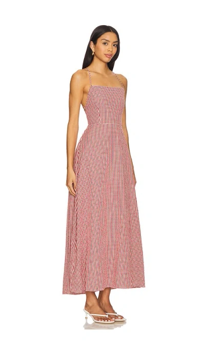 Posse Lori Open-back Gingham Linen-seersucker Maxi Dress In Red