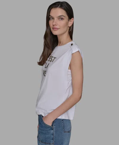 Karl Lagerfeld Petite C'est La Vie Studded Top In White