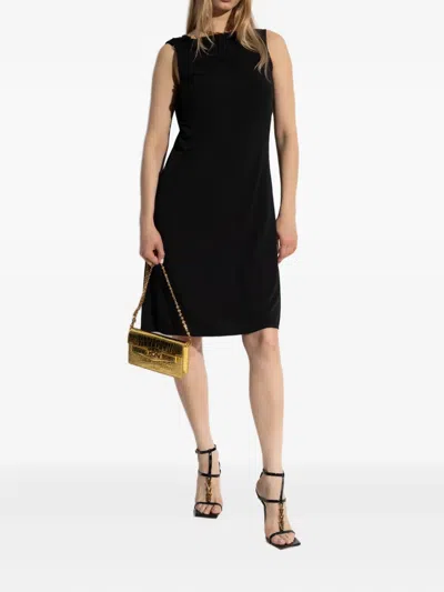 Versace One Shoulder Draped Dress Ruffle Detail In Black