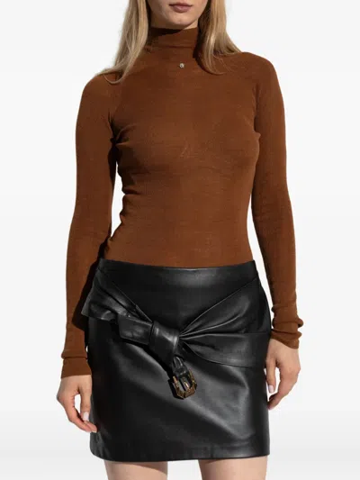 Versace Turtleneck Long-sleeved Sweater In Brown