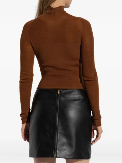 Versace Turtleneck Long-sleeved Sweater In Brown