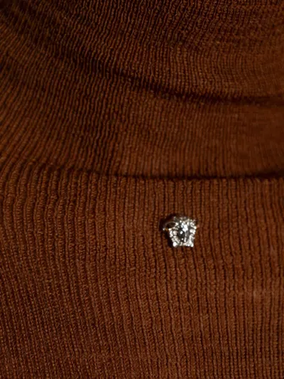 Versace Turtleneck Long-sleeved Sweater In Brown