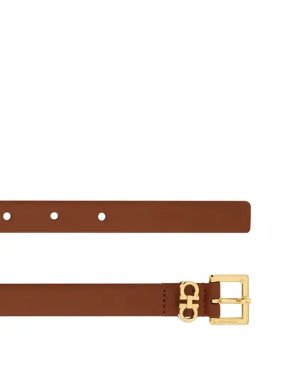 Ferragamo Reversible And Adjustable Gancini Belt In Brown