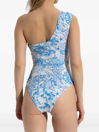 Versace One-shoulder Swimsuit In Blue