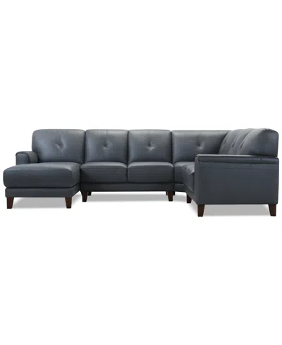 Macy's Ashlinn 4-pc. Leather Chaise Sectional, Exclusively At  In Black