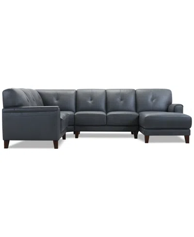 Macy's Ashlinn 4-pc. Leather Chaise Sectional, Exclusively At  In Black