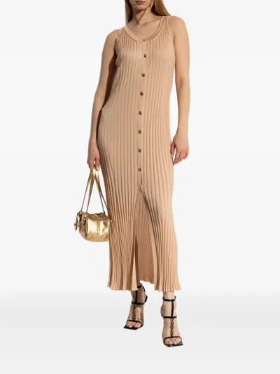 Versace Ribbed Sleeveless Midi Dress In Brown