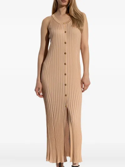 Versace Ribbed Sleeveless Midi Dress In Brown