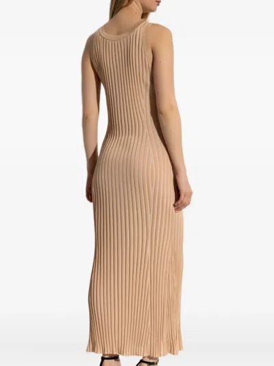 Versace Ribbed Sleeveless Midi Dress In Brown