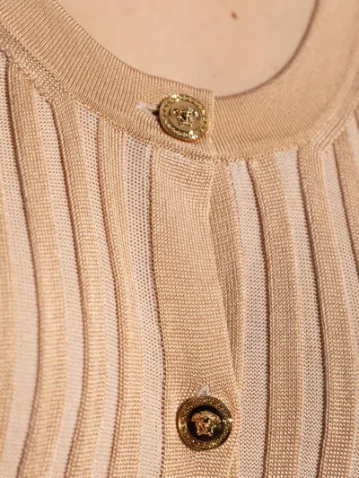 Versace Ribbed Sleeveless Midi Dress In Brown