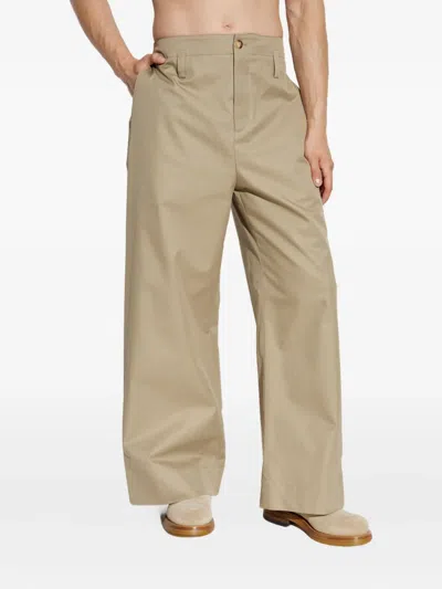 Alexander Mcqueen Cotton Trousers With Back Pockets And Front Pleats In Neutral