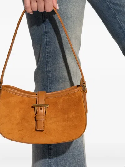 Alexander Mcqueen T-bar Shoulder Mini Suede Bag Shoulder Bags Beige In Brown