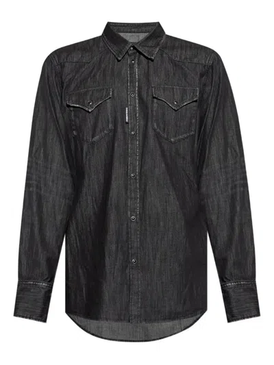 Dsquared2 Long-sleeve Black Denim Shirt In Black